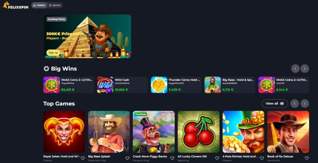 FelixSpin – Modernes Design mit großer Auswahl an Spielautomaten